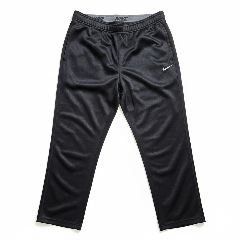 Nike Track Pants Large Black Athletic Joggers Drawcord Hem Swoosh Logo